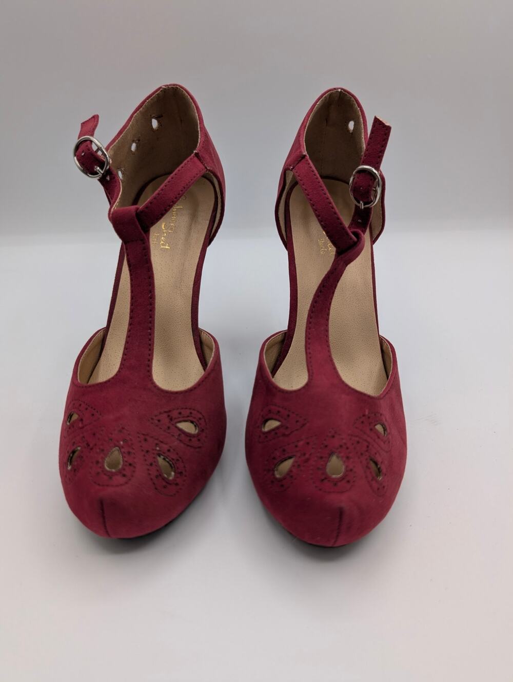 GRAHAM Street Shoe Co. | Burgundy Suede T Strap Heels | Size 7.5